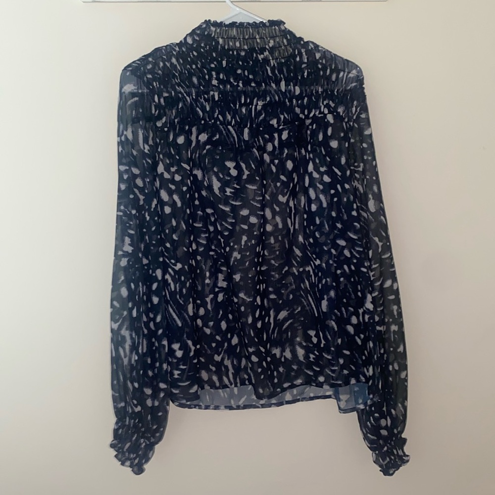 Elegant Navy and White Sheer Blouse